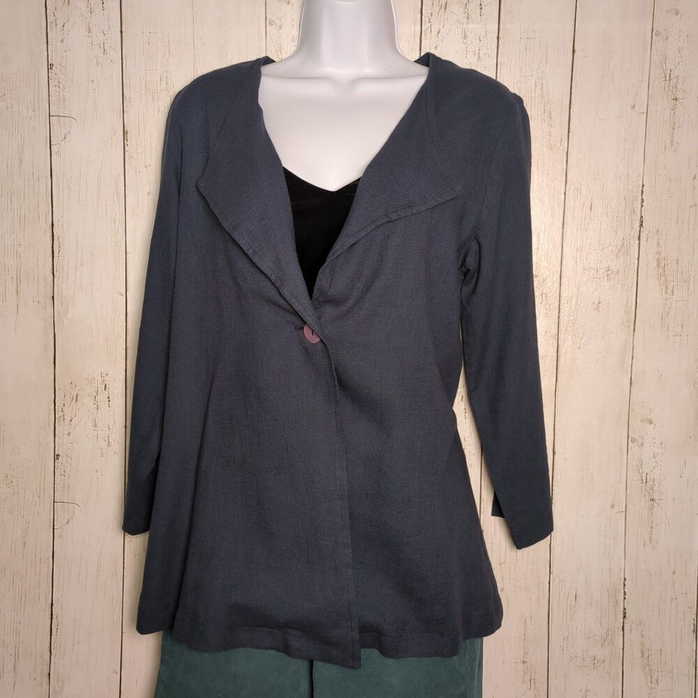 Blue Linen Blend Jacket Blazer Top Minimalist Lagen Womens 10 LUUKAA - Picture 12 of 12